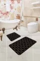 Yuvarlak Büyük Banyo Paspası Siyah Mermer Görünümlü Banyo Halısı Klozet Paspas Seti BS346