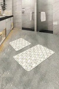 Beyaz Mermer Görünümlü Banyo Halısı Klozet Paspas Seti BS347 Beyaz Mermer Görünümlü Banyo Halısı Klozet Paspas Seti BS347
