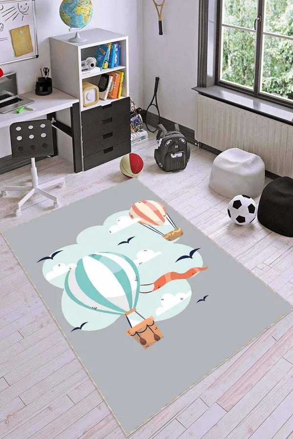 Bebek Sünger Halı Gri Yıkanabilir Kaymaz Tabanlı Balonlu Bebek Halısı AR1123