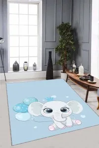 Mavi Kaymaz Tabanlı Filli Bebek Halıları Bebek Halısı AR1145
