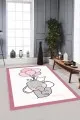 Bebek Odası Halısı Pembe Pembe Kaymaz Tabanlı Yıkanabilir Filli Bebek Halıları AR771