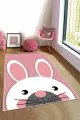 Pembe Yıkanabilir Kaymaz Tabanlı Tavşanlı Bebek Halısı KD003