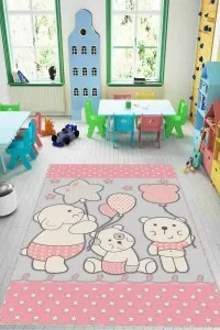 Pembe Kaymaz Tabanlı Yıkanabilir Ayıcıklı Bebek Halısı KD015 Pembe Kaymaz Tabanlı Yıkanabilir Ayıcıklı Bebek Halısı KD015