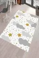 Bebek Odası Halısı Gri Gri Kaymaz Tabanlı Yıkanabilir Bulutlu Bebek Halısı KD025