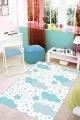 Bulutlu Çocuk Odası Halısı Mavi Kaymaz Tabanlı Yıkanabilir Bulutlu Bebek Halısı KD027