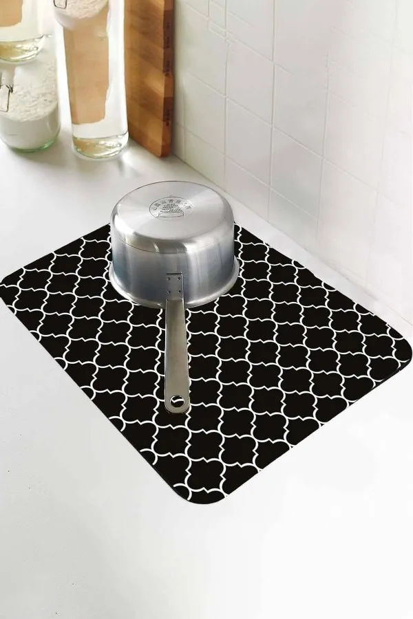 Fas Desen Siyah Bulaşık Matı Siyah Fas Desen Microfiber Bulaşık Kurutma Matı MM002