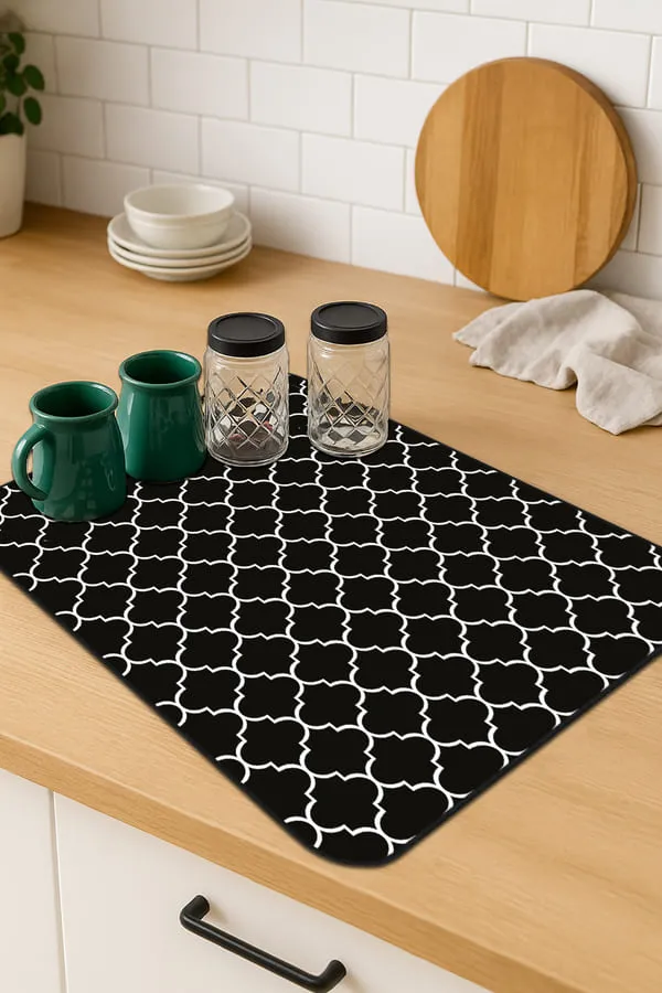 Fas Desen Siyah Bulaşık Matı Siyah Fas Desen Microfiber Bulaşık Kurutma Matı MM002