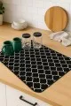 Fas Desen Siyah Bulaşık Matı Siyah Fas Desen Microfiber Bulaşık Kurutma Matı MM002