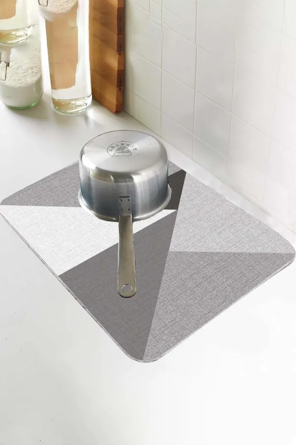Geometrik Gri Bulaşık Kurutma Matı Gri Geometrik Microfiber Bulaşık Kurutma Kurulama Matı MM006