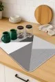 Geometrik Gri Bulaşık Kurutma Matı Gri Geometrik Microfiber Bulaşık Kurutma Kurulama Matı MM006