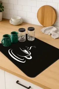 Siyah Mutfak Temalı Microfiber Bulaşık Kurutma Matı MM008