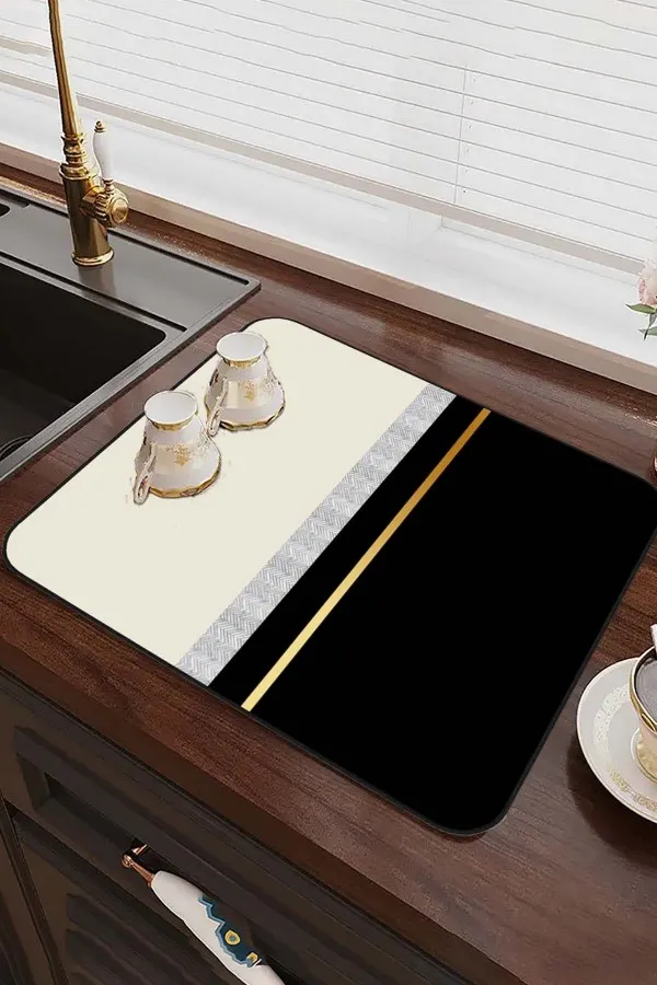 Siyah Modern Microfiber Bulaşık Kurutma Kurulama Matı MM009