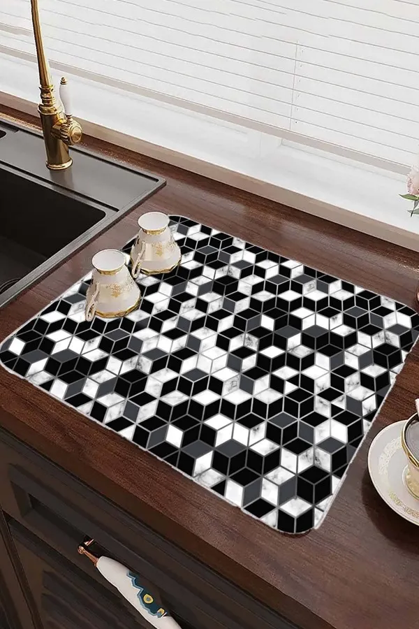 Siyah Petek Microfiber Bulaşık Kurutma Kurulama Matı MM010