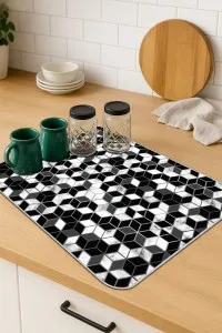 Siyah Petek Microfiber Bulaşık Kurutma Kurulama Matı MM010