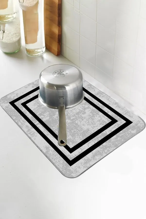 Çerçeveli Gri Bulaşıklık Matı Gri Çerçeveli Microfiber Bulaşık Kurutma Kurulama Matı MM018
