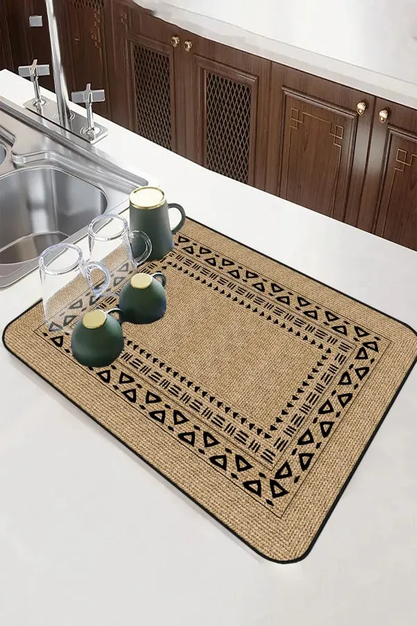 Hasır Görünümlü Bej Kurutma Matı Bej Hasır Görünümlü Microfiber Bulaşık Kurutma Matı MM019
