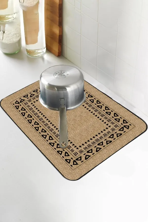 Hasır Görünümlü Bej Kurutma Matı Bej Hasır Görünümlü Microfiber Bulaşık Kurutma Matı MM019