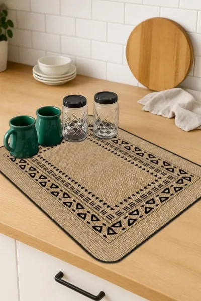 Bej Hasır Görünümlü Microfiber Bulaşık Kurutma Matı MM019
