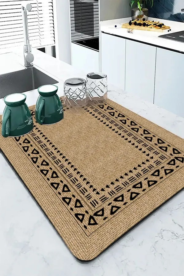 Hasır Görünümlü Bej Kurutma Matı Bej Hasır Görünümlü Microfiber Bulaşık Kurutma Matı MM019