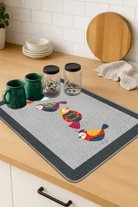 Gri Papağanlı Microfiber Bulaşık Kurutma Kurulama Matı MM022 Gri Papağanlı Microfiber Bulaşık Kurutma Kurulama Matı MM022