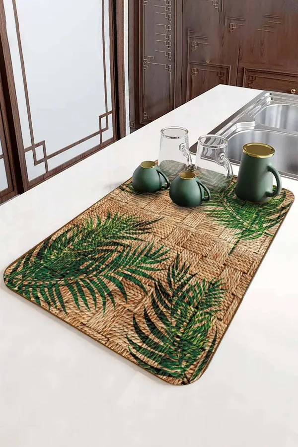 Çiçekli Bej Bulaşık Kurutma Matı Bej Çiçekli Microfiber Bulaşık Kurutma Kurulama Matı MM026