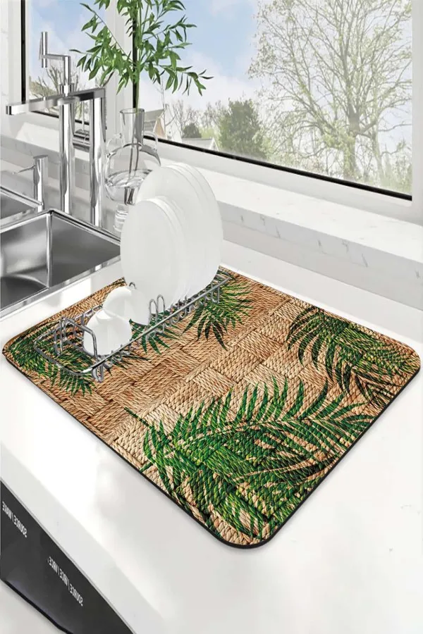 Çiçekli Bej Bulaşık Kurutma Matı Bej Çiçekli Microfiber Bulaşık Kurutma Kurulama Matı MM026