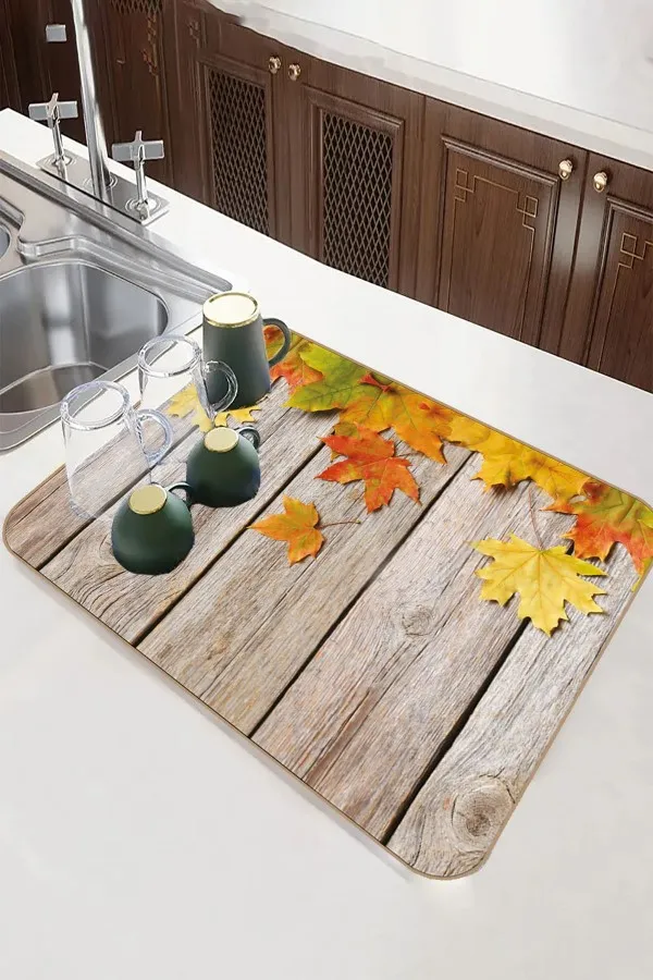 Turuncu 3D Çınar Bulaşıklık Kurutma Matı 3D Çınar Turuncu Microfiber Bulaşık Kurutma Matı MM028