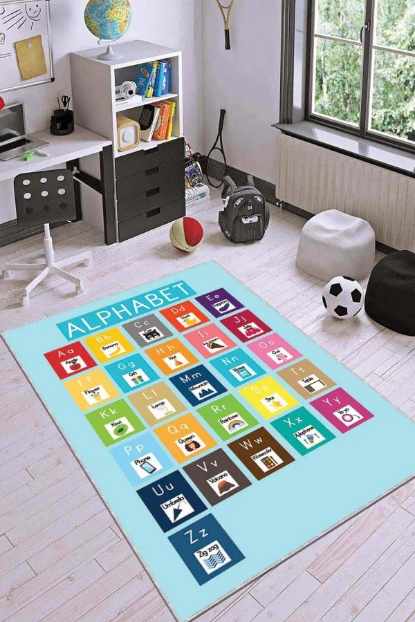 Eğitici Çocuk Halısı Çok Renkli Kaymaz Tabanlı Harfli Eğitici Çocuk Halısı AR024