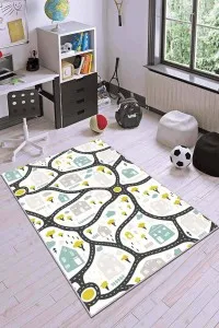 Krem Kaymaz Tabanlı Otoyollu Oyun Halısı Çocuk Halısı AR059 Krem Kaymaz Tabanlı Otoyollu Oyun Halısı Çocuk Halısı AR059