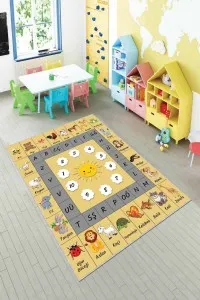 Hardal Kaymaz Tabanlı Eğitici Harfli Çocuk Halısı AR073 Hardal Kaymaz Tabanlı Eğitici Harfli Çocuk Halısı AR073