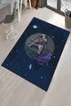 Halı Çocuk Halısı Lacivert Kaymaz Tabanlı Uzay Astronotlu Çocuk Halısı AR1012