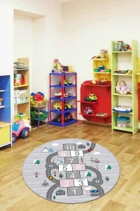 Gri Kaymaz Taban Yollu Seksekli Yuvarlak Çocuk Halısı AR1027 Gri Kaymaz Taban Yollu Seksekli Yuvarlak Çocuk Halısı AR1027