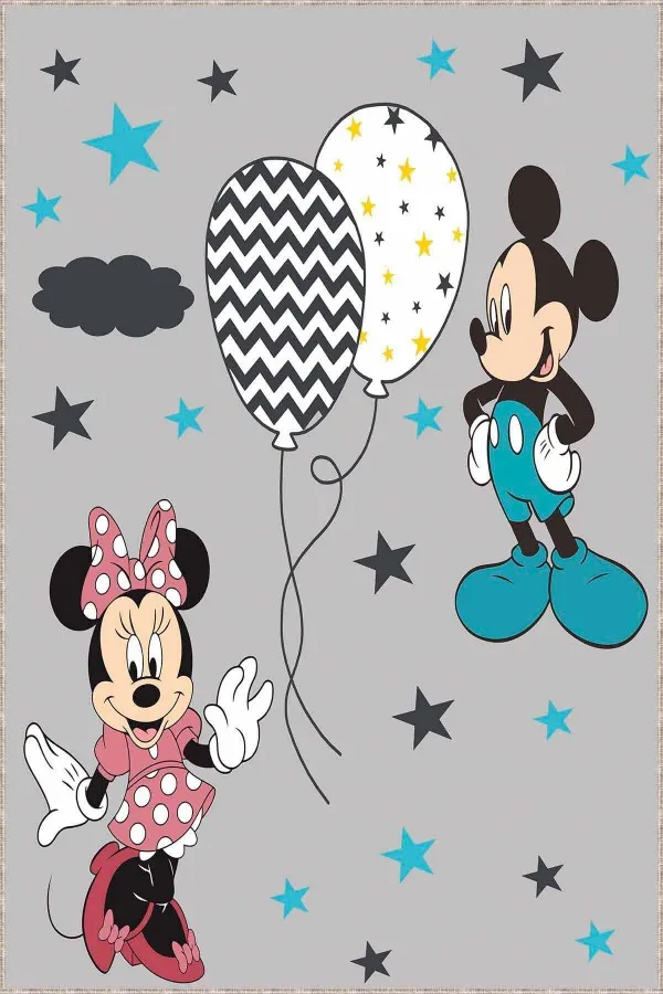 Gri Kaymaz Tabanlı Yıkanır Miki Mouse Çocuk Halısı AR1142