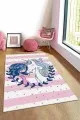 Pembe Çocuk Odası Halısı Pembe Kaymaz Tabanlı Unicorn Prensesli Çocuk Halısı AR782