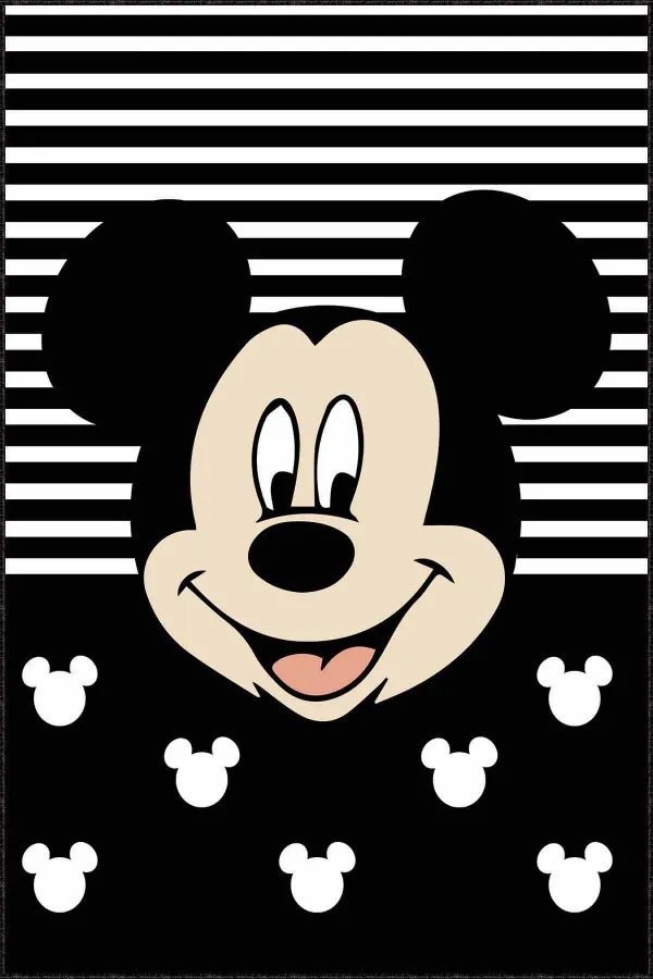 Çoçuk Odası Halı Fiyatları Siyah Kaymaz Tabanlı Yıkanan Miki Mouse Çocuk Halısı AR790