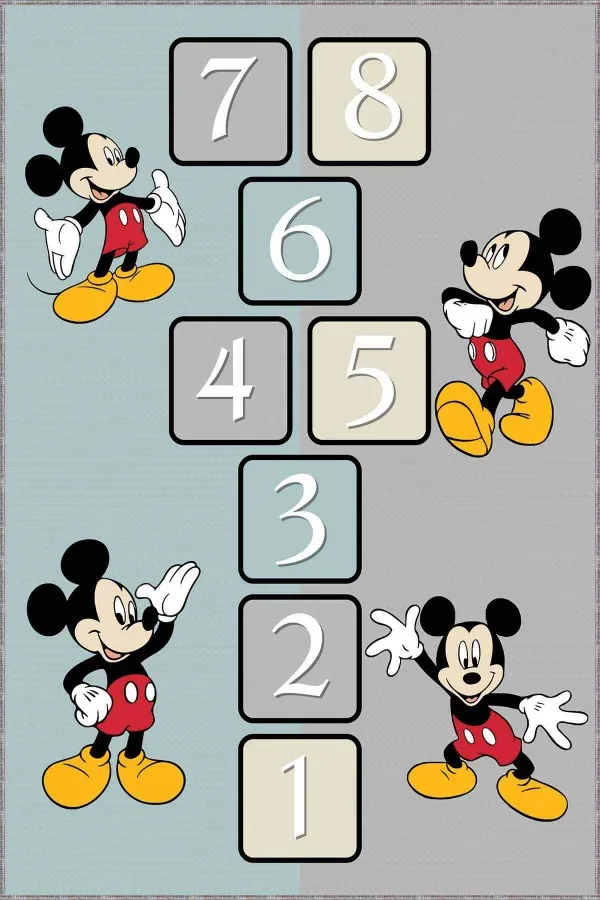 Çoçuk Odası Halı Fiyatları Turkuaz Kaymaz Tabanlı Yıkanır Miki Mouse Çocuk Halısı AR791
