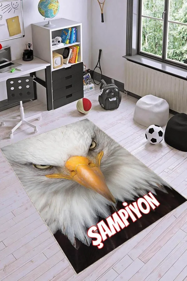 Beşiktaşlı Halı Fiyatları Siyah Beyaz Kaymaz Tabanlı Beşiktaş Taraftar Halısı KD101