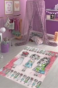 Pembe Kaymaz Tabanlı Yıkanan Prensesli Çocuk Halısı KD112 Pembe Kaymaz Tabanlı Yıkanan Prensesli Çocuk Halısı KD112