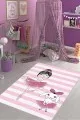 Pembe Çocuk Halısı Pembe Kaymaz Tabanlı Prensesli Tavşanlı Çocuk Halısı KD114