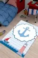 Denizci Çoçuk Odası Halı Modelleri Mavi Kaymaz Tabanlı Denizci Temalı Çocuk Halısı KD122