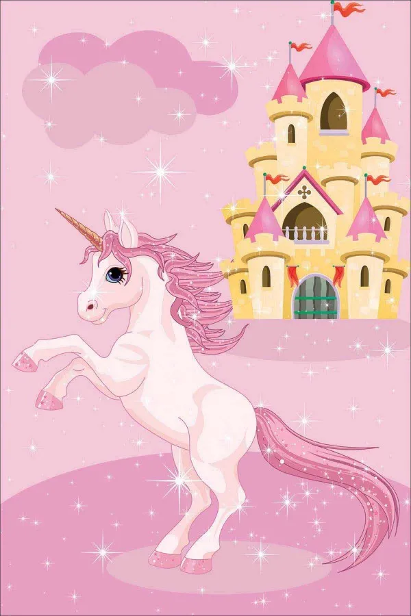 Pembe Kaymaz Tabanlı Yıkanabilir Unicorn Çocuk Halısı KD123