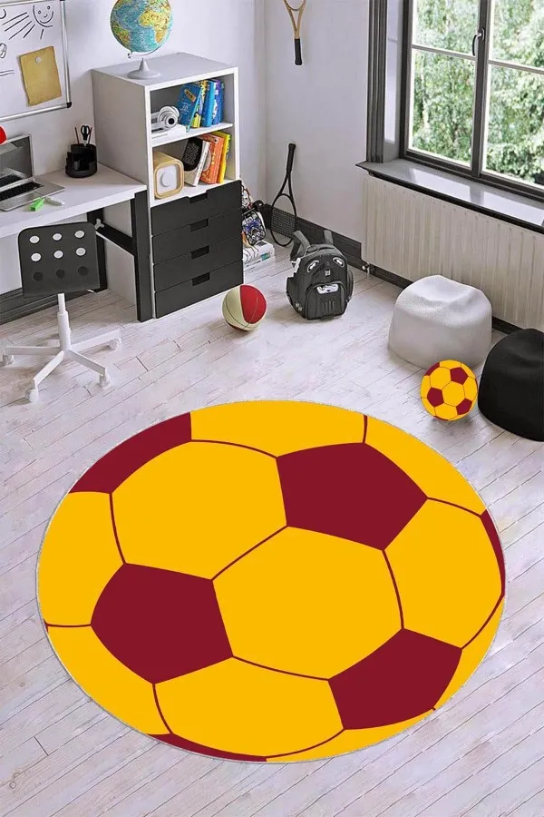 Galatasaray Halı Fiyatları Yuvarlak Sarı Kırmızı Kaymaz Yuvarlak Galatasaray Halısı VH0081
