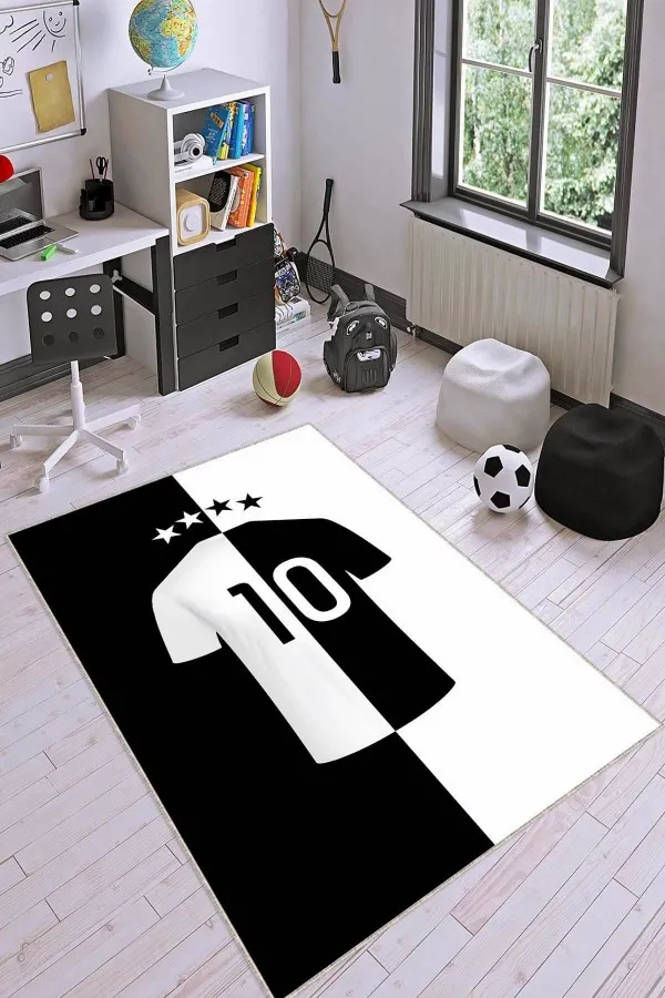 Taraftar Halı Modelleri Siyah Beyaz Kaymaz Tabanlı Beşiktaş Taraftar Halısı VH050