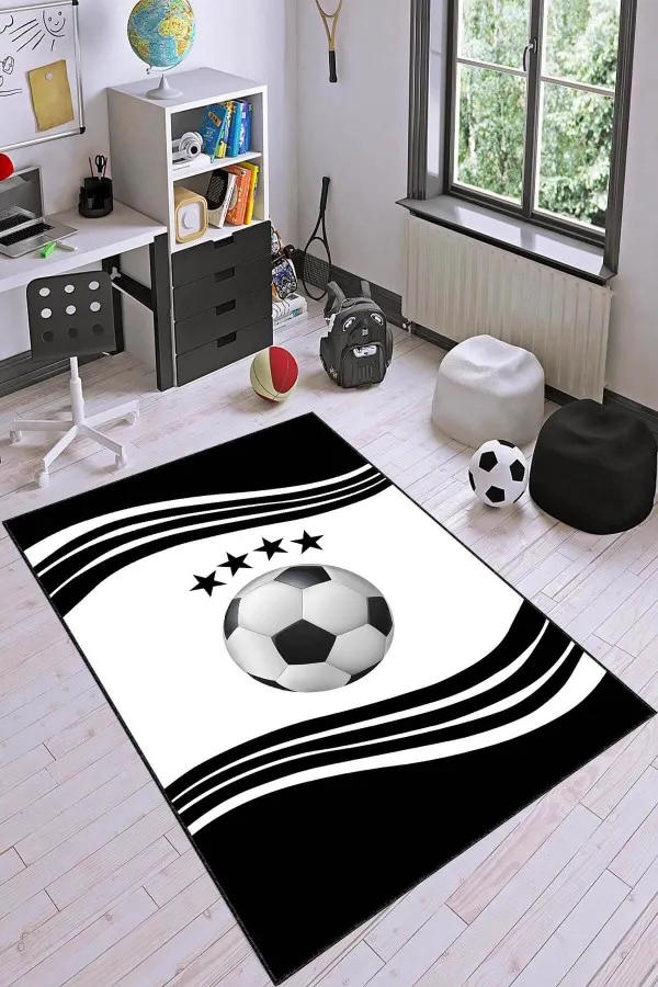 Taraftar Halıları Fiyatları Siyah Beyaz Kaymaz Tabanlı Beşiktaş Taraftar Halısı VH054