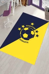 Sarı Ve Lacivert Kaymaz Tabanlı 5 Yıldız Taraftar Halısı VH077
