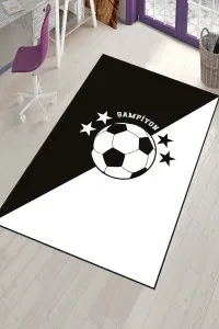 Siyah Ve Beyaz Kaymaz Taban 5 Yıldızlı Taraftar Halısı VH078