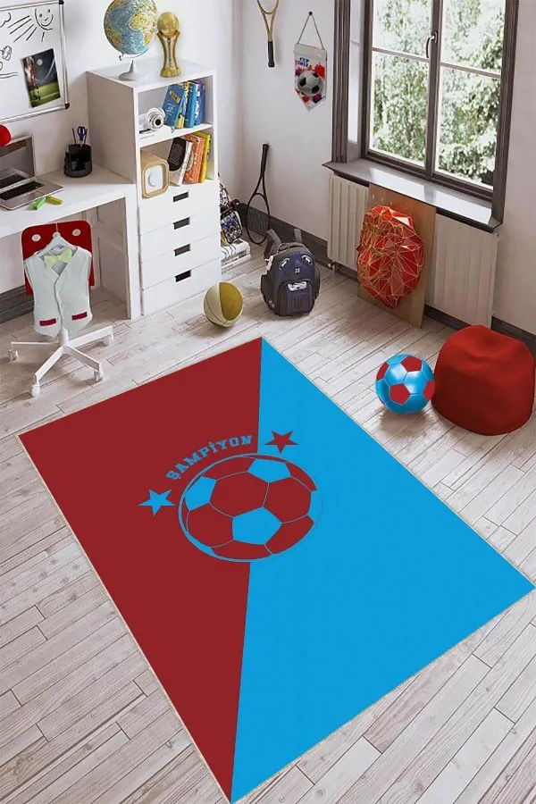 Taraftar Halıları Fiyatları Bordo Mavi Kaymaz Tabanlı Trabzon Taraftar Halısı VH084