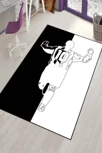 Siyah Ve Beyaz Kaymaz Tabanlı 10 Numara Taraftar Halısı VH130