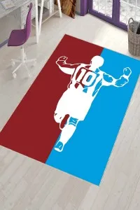 Bordo Ve Mavi Kaymaz Tabanlı 10 Numara Taraftar Halısı VH131 Bordo Ve Mavi Kaymaz Tabanlı 10 Numara Taraftar Halısı VH131