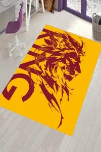 Sarı Ve Kırmızı Kaymaz Taban King Aslan Taraftar Halısı VH135